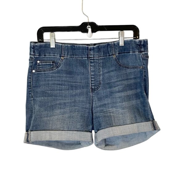 LIVERPOOL Pull-On Roll Cuff Blue Stretchy Jean Shorts The Short Size 6/28 - Picture 1 of 8